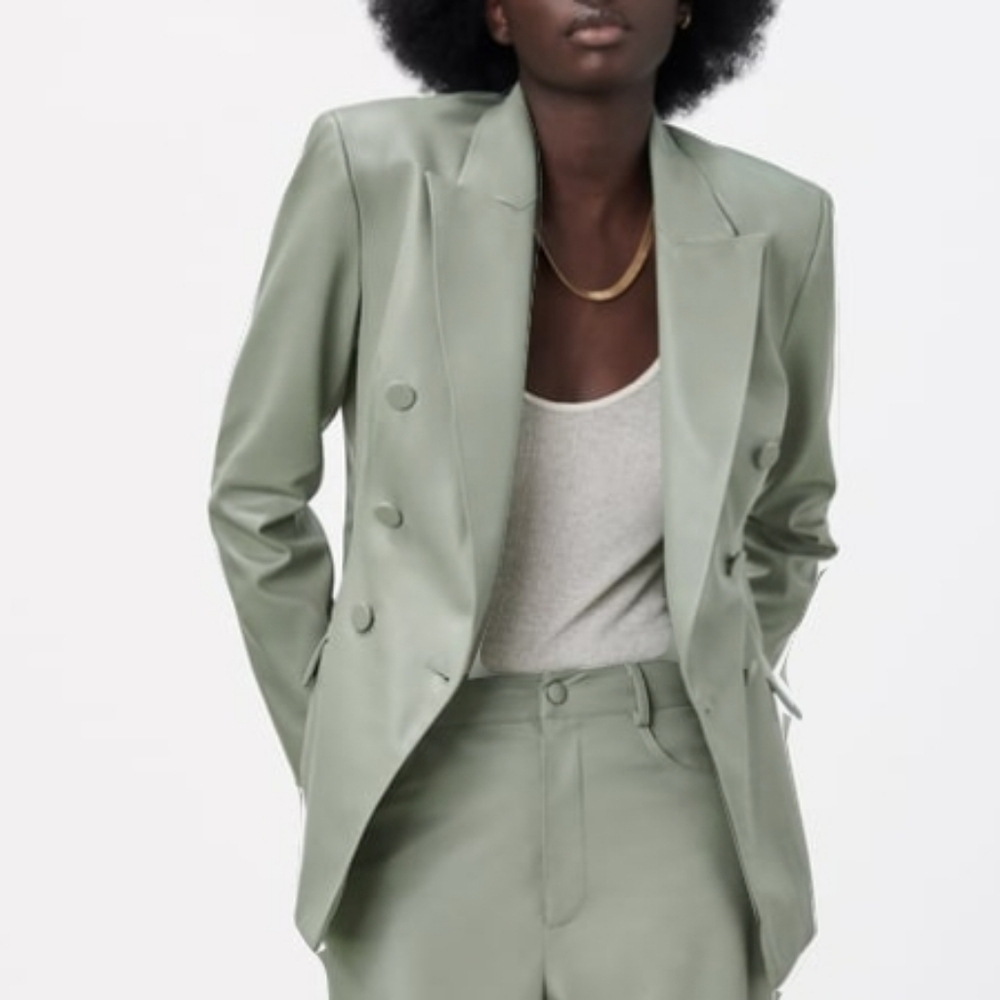 NWT Zara Faux Leather Double Breasted Blazer size small